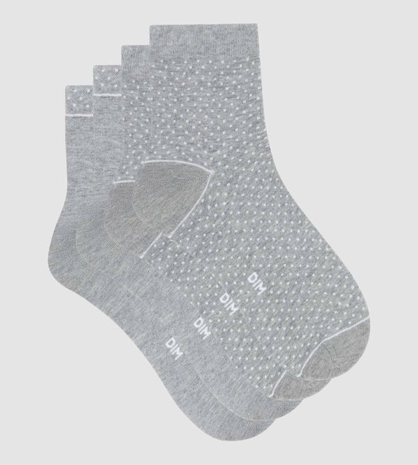 Pack of 2 pairs of gray women\'s socks in organic cotton with polka dots Dim  Good