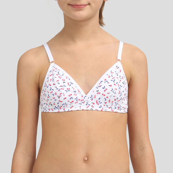 Cherry print white cotton triangle bra Dim Girl Les Pockets Eco