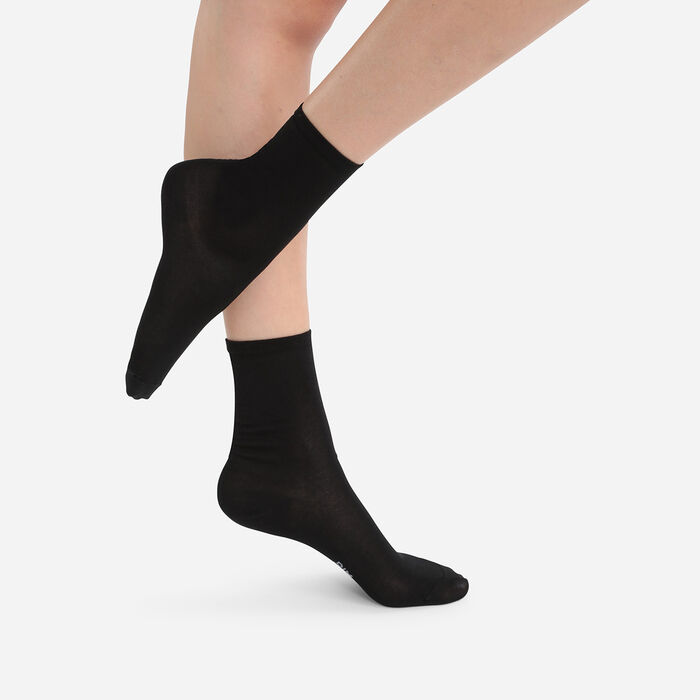 Pack of 2 pairs of socks for women Black Mercerized Cotton, , DIM