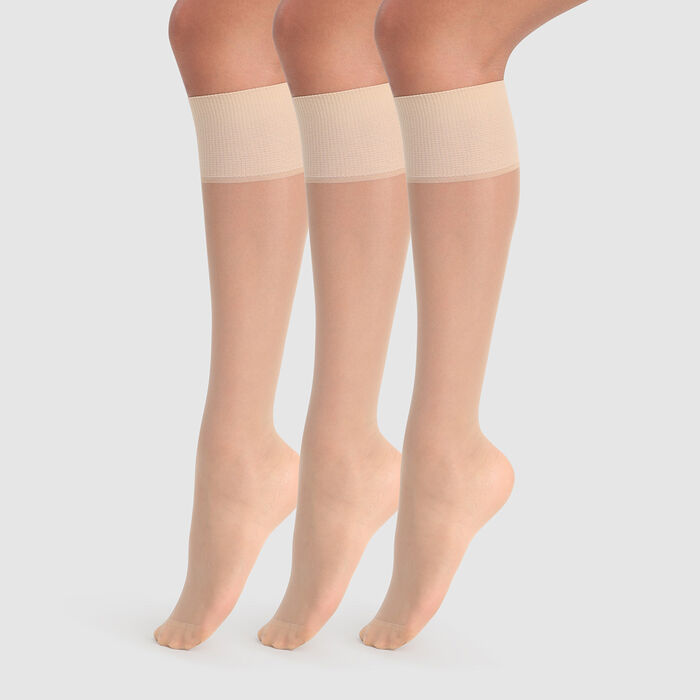 Pack of 3 Beauty Resist 20D transparent capri knee socks, , DIM