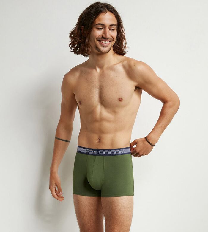 Dim Smart Olive  Men's boxer shorts in cotton modal with striped waistband, , DIM