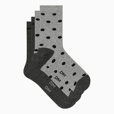 Pack of 2 pairs of women's socks grey with large polka dots Dim Coton Style, , DIM