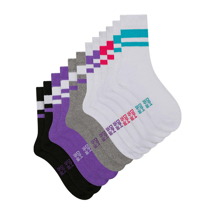 White Purple EcoDim Sport Pack of 6 pairs of women's cotton socks, , DIM