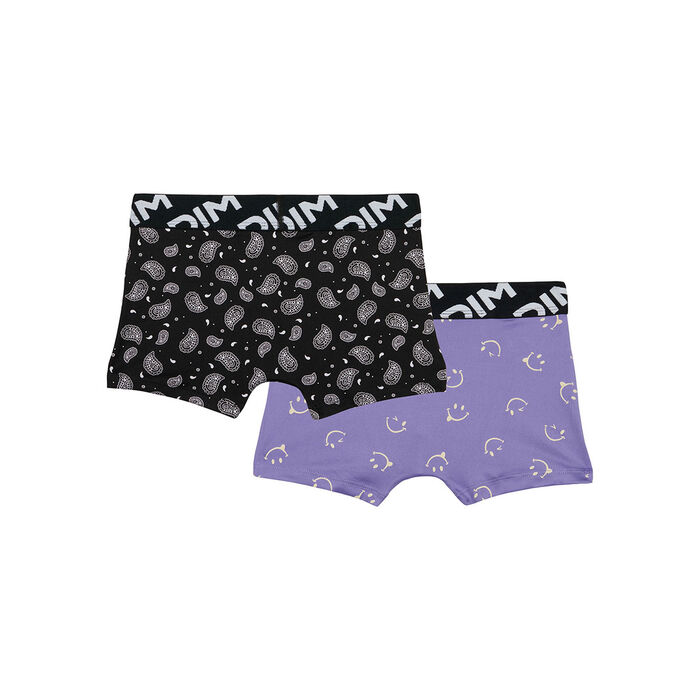 Dim Micro Pack of 2 boys' boxers in recycled microfibre with smiley motif, , DIM