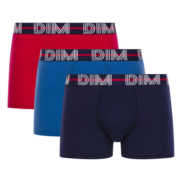 Pack de 3 bóxers de algodón elástico rojo y azules - Dim Powerful, , DIM