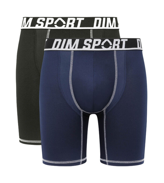 Pack of 2 Grey and Black Dim Sport microfibre thermo-regulating boxers, , DIM