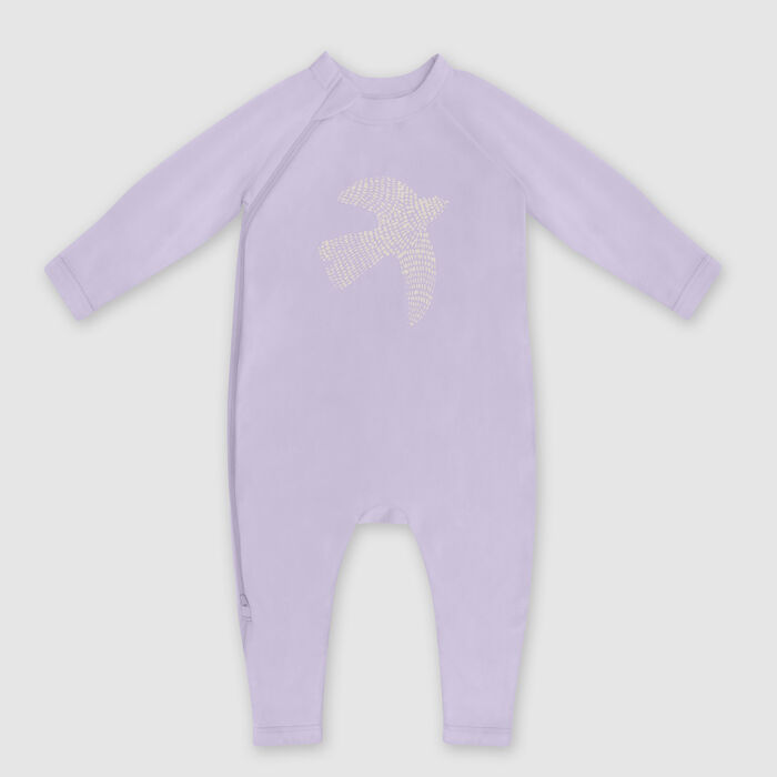 Pyjama bébé zippé en coton bio parme avec motif oiseau Dim ZIPPY ®, , DIM