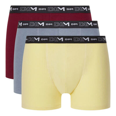 Pack of 3  men’s cotton stretch lemongrass-red boxers with contrasting waistband, , DIM