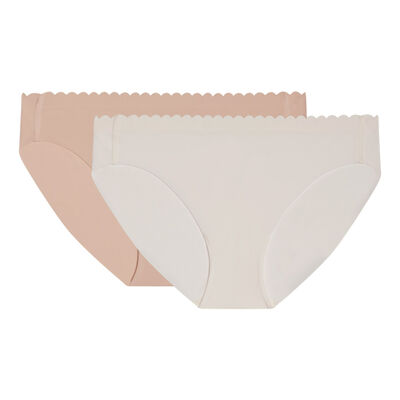 Pack of 2 pairs of Body Touch microfibre knickers in pearl and barely beige, , DIM