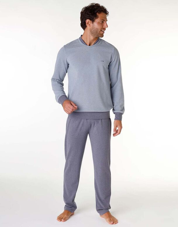 Pyjama long pour homme en tissu chaud, bleu mélangé, , DIM