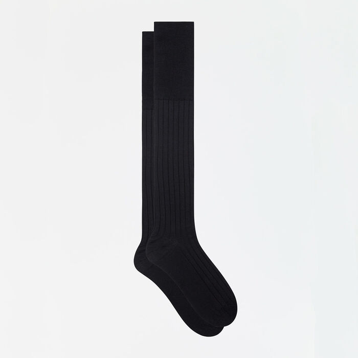 Calcetines altos para hombre de algodón mercerizado negro de hilo de Escocia, , DIM
