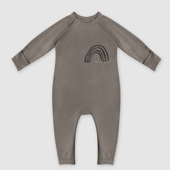 Khakifarbener Baby-Pyjama mit Reißverschluss und Regenbogen-Druck aus Bio-Baumwolle - DIM ZIPPY®. , , DIM