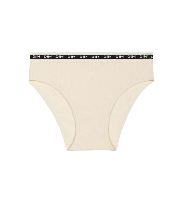 Girls' ribbed fabric briefs in Black with beige waistband Dim Icons