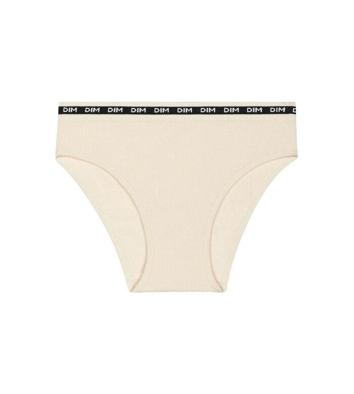 Girls' ribbed fabric briefs in Beige with black waistband Dim Icons, , DIM