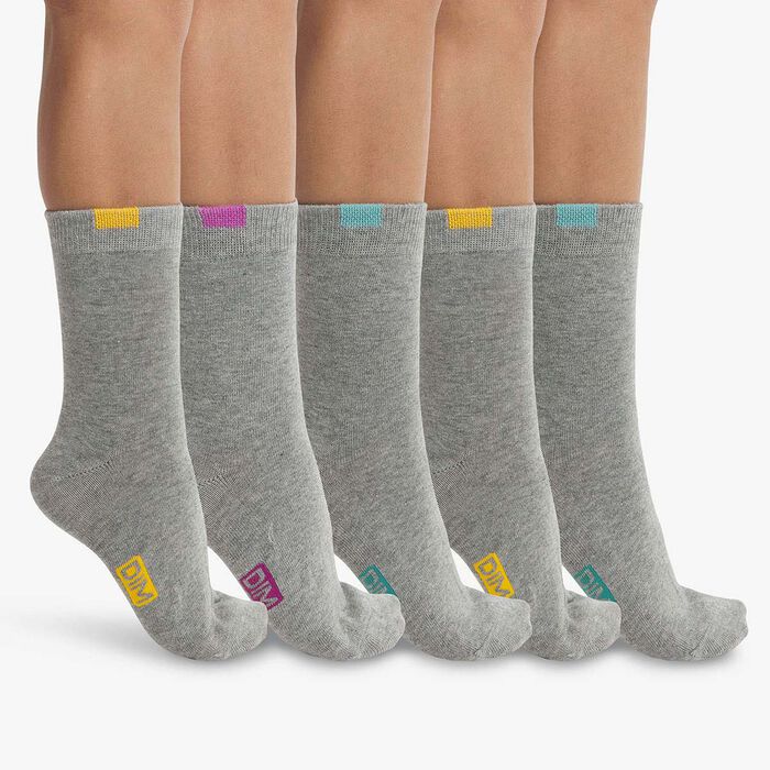 Pack of 5 pairs of children's cotton socks Light grey Écodim, , DIM
