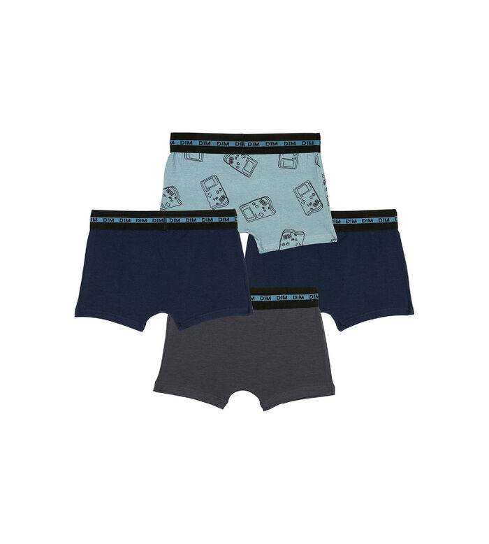 Pack of 4 boy's stretch cotton gameboy pattern boxers Blue EcoDim Fashion, , DIM