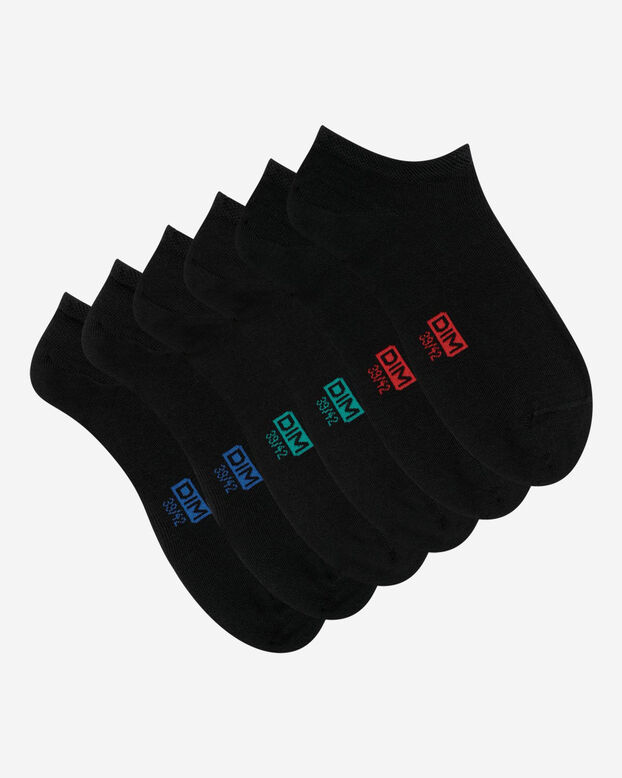 Pack of 3 pairs of black invisible trainer socks for men, , DIM