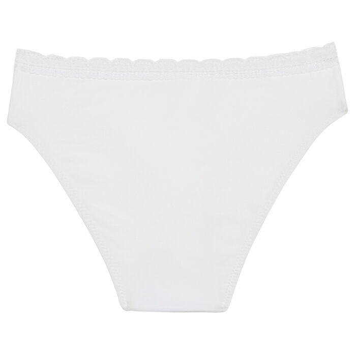 Dim Trendy girls' white stretch cotton briefs with lace waistband, , DIM