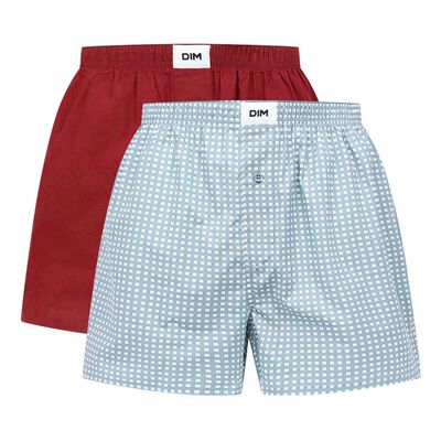 Pack of 2 men's organic cotton boxer shorts with Green Gingham pattern by Dim Green Bio, , DIM