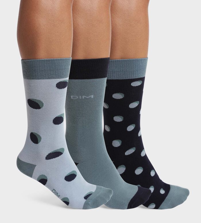 Pack of 3 pairs of men's polka dot socks in Fern Blue Coton Style, , DIM