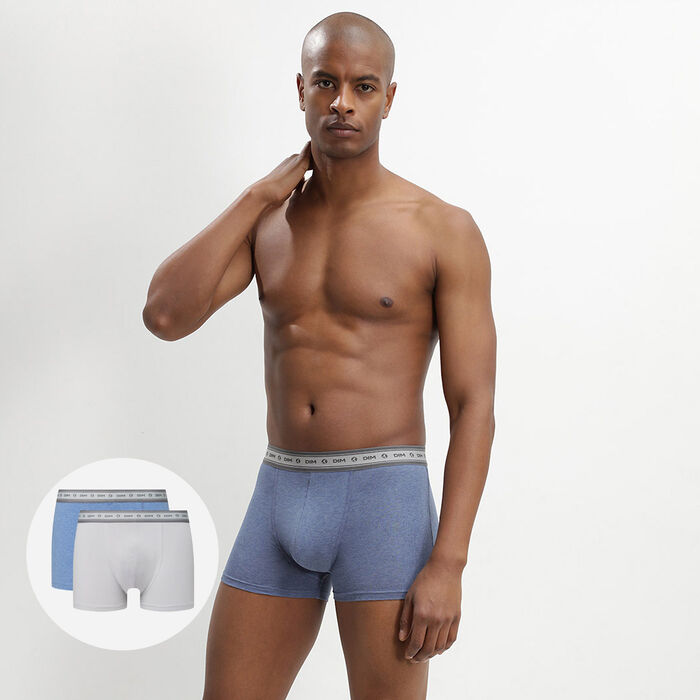 Green by Dim pack of 2 men's organic stretch cotton trunks in steel grey and midnight blue, , DIM