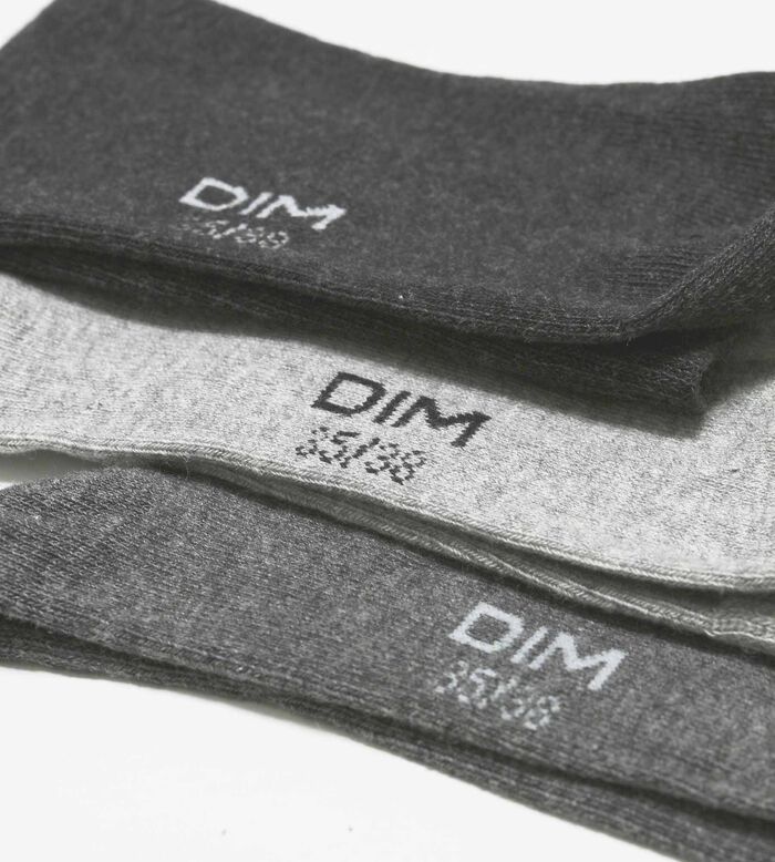 Pack of 3 pairs of light gray women's socks in Dim cotton, , DIM