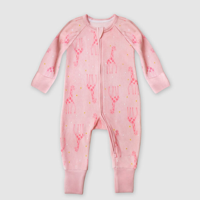 Pyjama bébé velours à zip double sens motif girafe rose Dim baby, , DIM