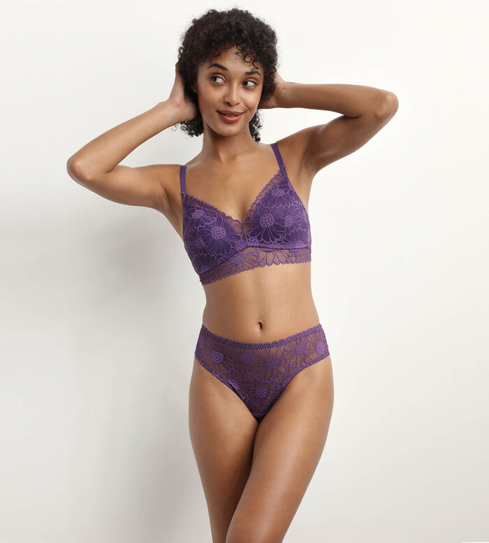 Tulle and floral lace knickers in Violet DIM Fleur, , DIM