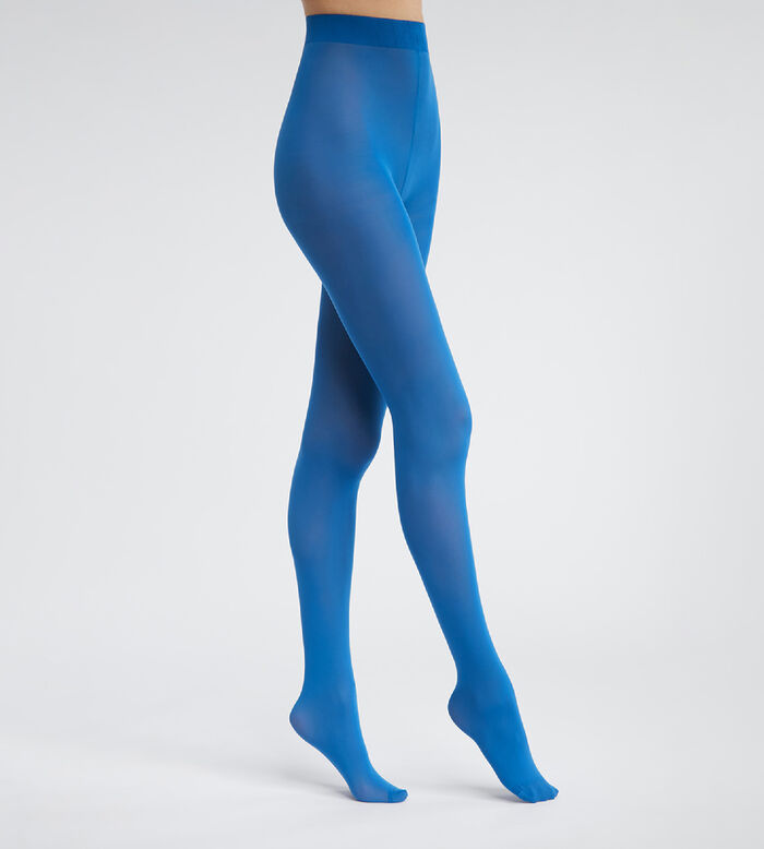Dim Style Bright Blue Women's opaque tights with velvety effect Voile, , DIM