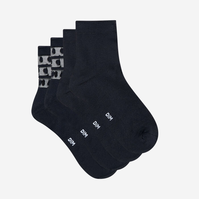Pack de 2 pares de calcetines tobilleros de plumeti de microfibra Azul Marino Dim Skin, , DIM