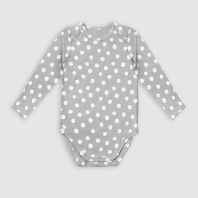 Dim Baby Pack of 3 White Grey organic cotton long-sleeved bodysuit with dots, , DIM