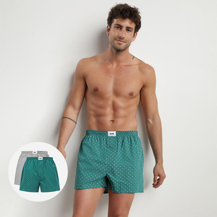 Pack of 2 men's organic cotton boxer shorts with Geo Steel pattern by Dim Green Bio, , DIM