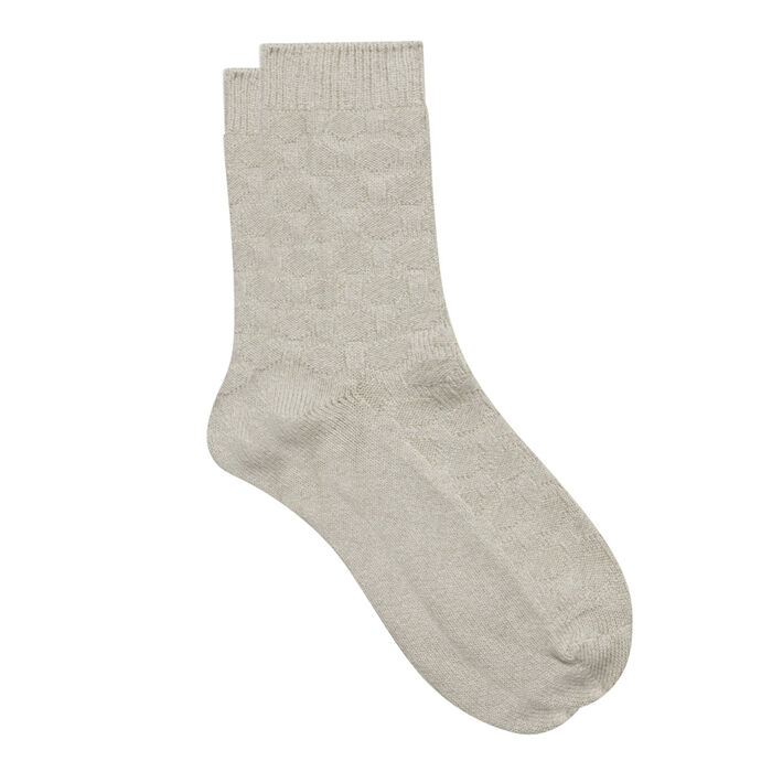 Women's Beige Cotton Style bamboo sock with a circle pattern, , DIM
