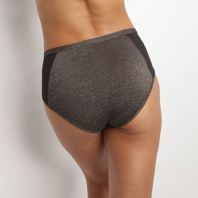 Bronze high waisted knickers made of lurex with voile yokes - Let's Shine, , DIM