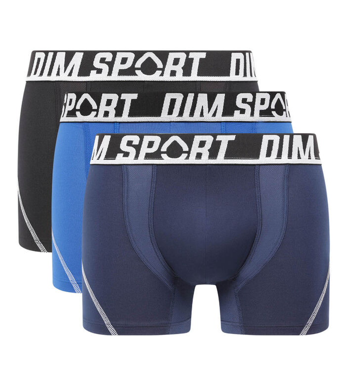 Pack of 3 men's Blue Dim Sport thermo-regulating microfibre boxers, , DIM