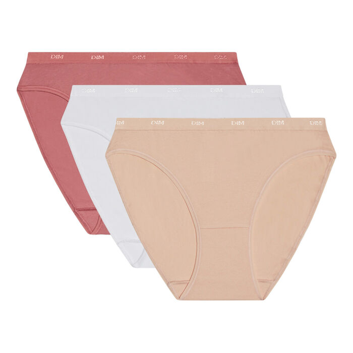 EcoDim Les Pockets Pack of 3 pink women's knickers in coloured stretch cotton, , DIM