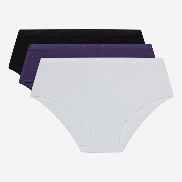 Pack of 3 women's cotton shorties White Purple Black Les Pockets EcoDim, , DIM