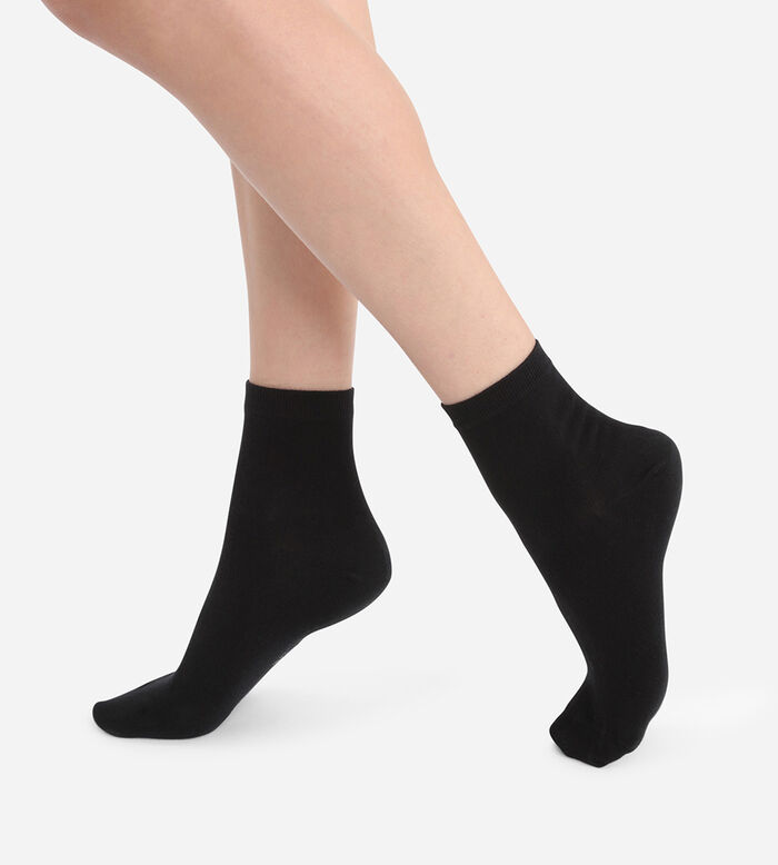 Pack of 2 pairs of black ankle socks for women, , DIM