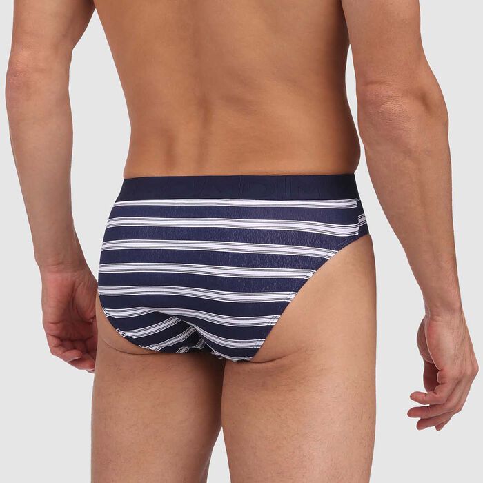 Mix & Fancy men's stretch cotton trunks in blue and white stripes, , DIM