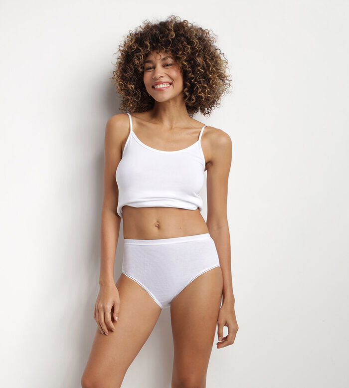 Women's cotton and tulle briefs with vegetal pattern White