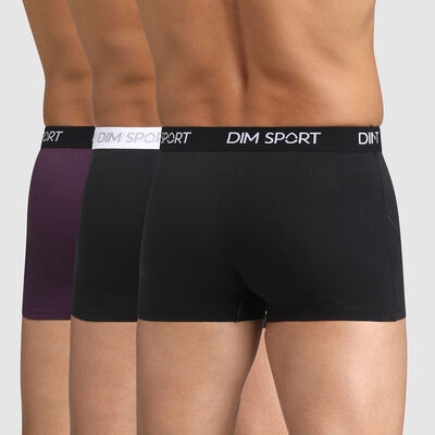 Набор 3 шт.: черные и фиолетовые мужские боксеры из микрофибры Dim Sport, , DIM