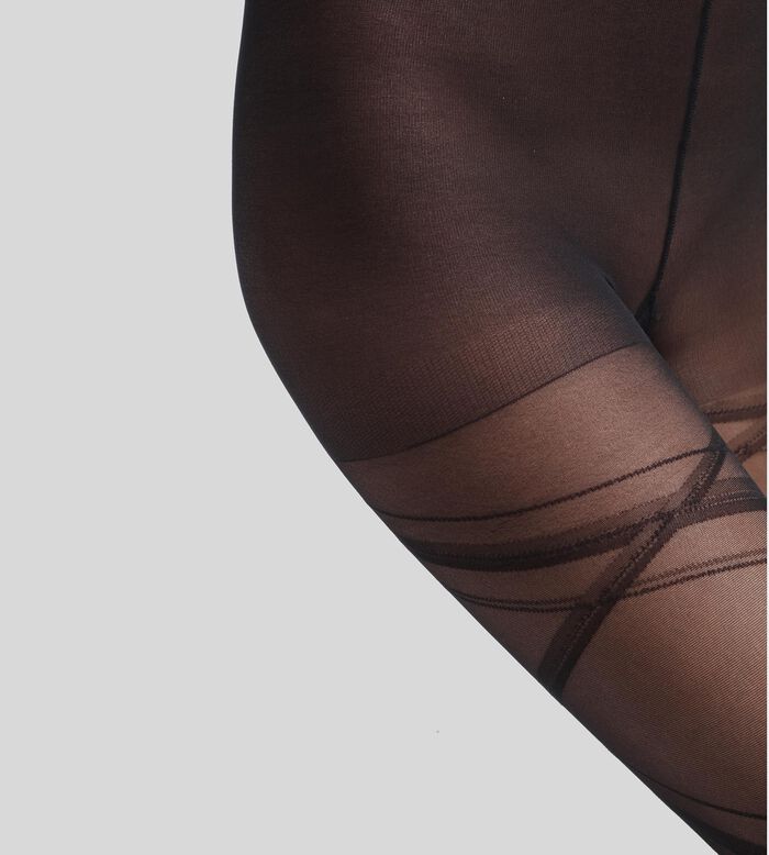 Schwarze semi-transparente Strumpfhose mit gekreuzten Bändern - DIM Style, , DIM