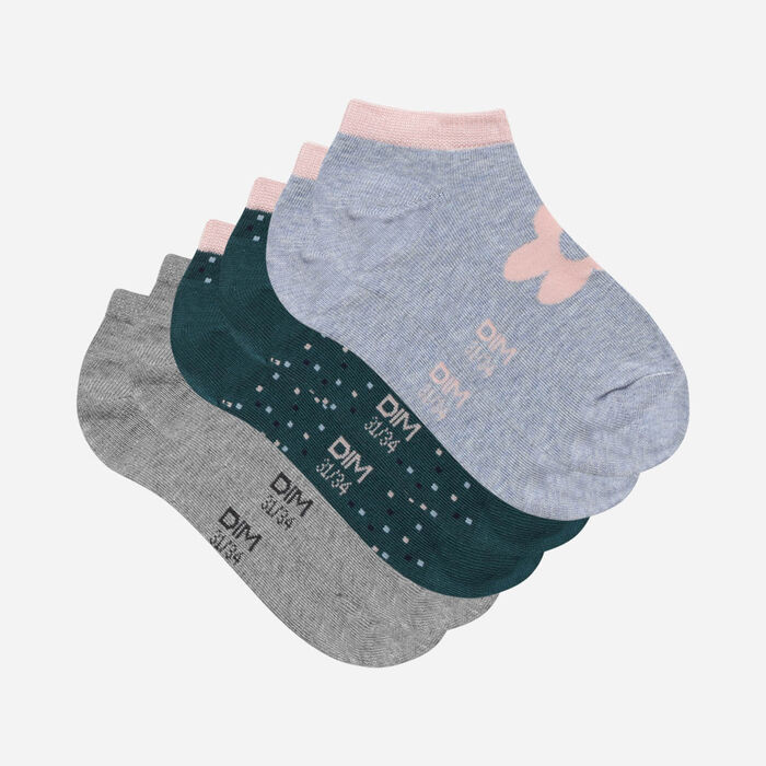 Комплект из 3 пар детских носков с цветочным узором Grey Cotton Style, , DIM