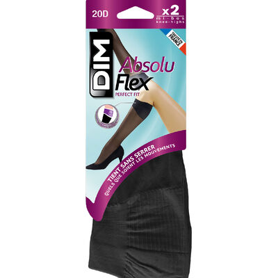 Pack of 2 pairs of black AbsoluFlex 20 transparent knee highs, , DIM