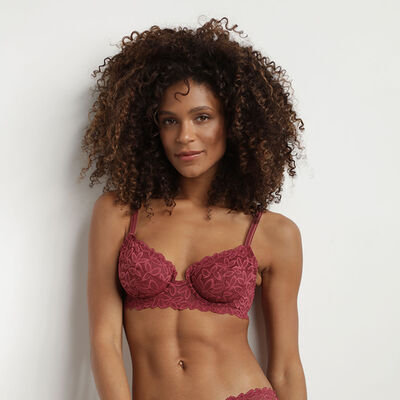 Burgundy Daily Glam floral lace full cup bra, , DIM