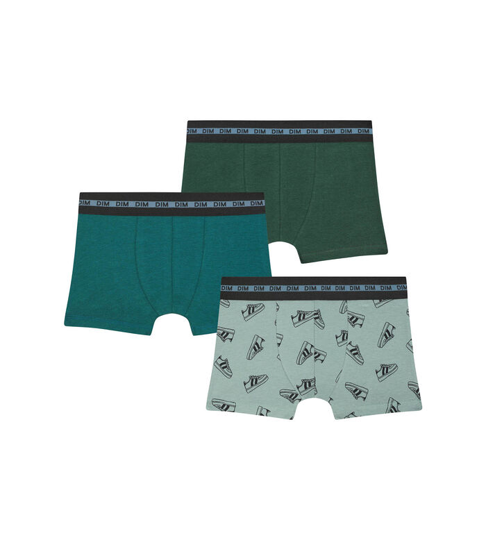 Pack of 3 boys' boxers in blue with sneaker patterns Dim Coton Stretch, , DIM