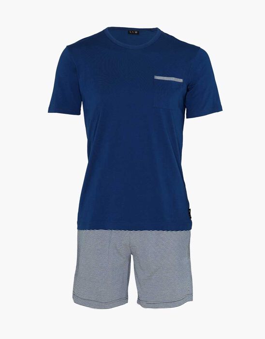 Men’s short pyjama set in 100% cotton jersey, navy blue, , DIM