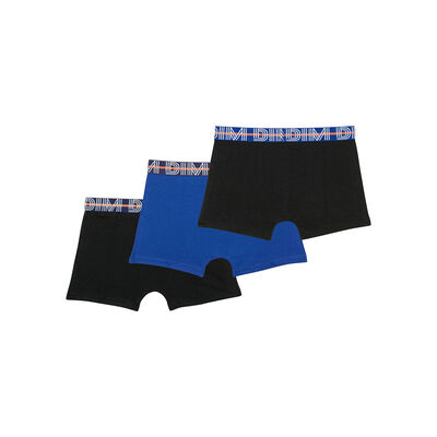 3er-Pack blaue Jungen-Boxershorts aus Stretch-Baumwolle mit kontrastierendem Bund - EcoDIM, , DIM