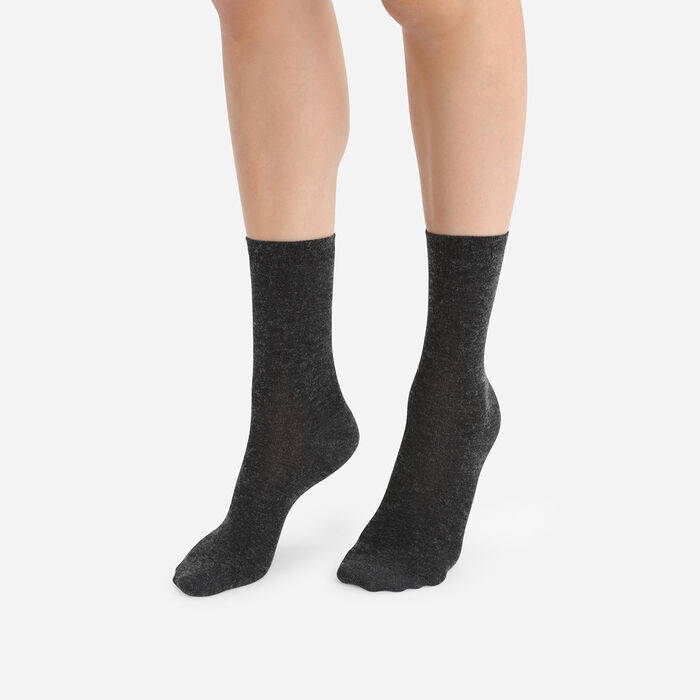 Однотонные женские носки антрацитового цвета из мягкой шерсти, , DIM