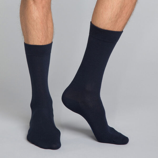 3 pares de calcetines de media clásicos de algodón azules para hombre Basic Coton